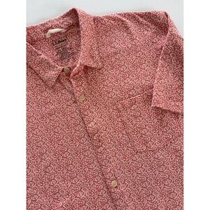 LL Bean Mens XL Tall Red White Floral Short Sleeve Button Down Shirt 522613